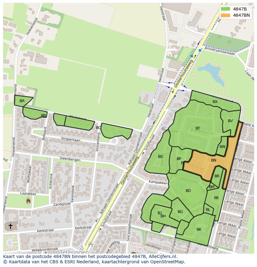 Afbeelding van het postcodegebied 4847 BN op de kaart.