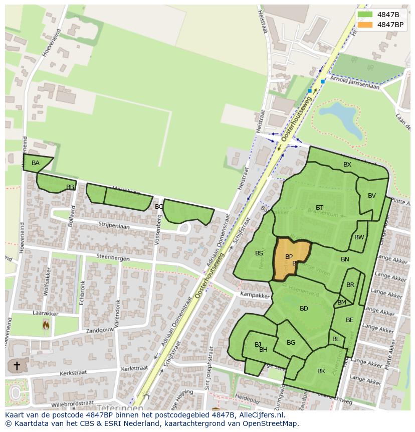 Afbeelding van het postcodegebied 4847 BP op de kaart.