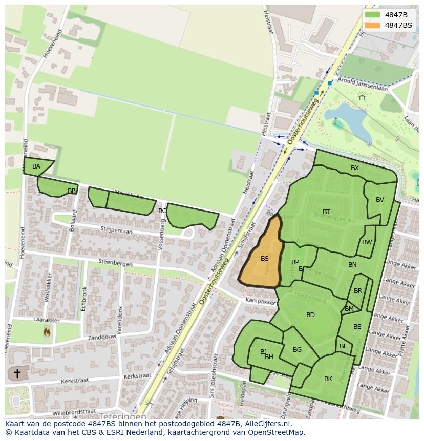 Afbeelding van het postcodegebied 4847 BS op de kaart.