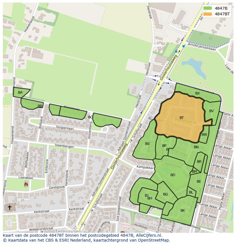 Afbeelding van het postcodegebied 4847 BT op de kaart.