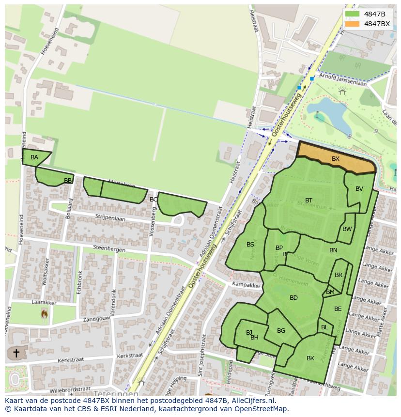 Afbeelding van het postcodegebied 4847 BX op de kaart.