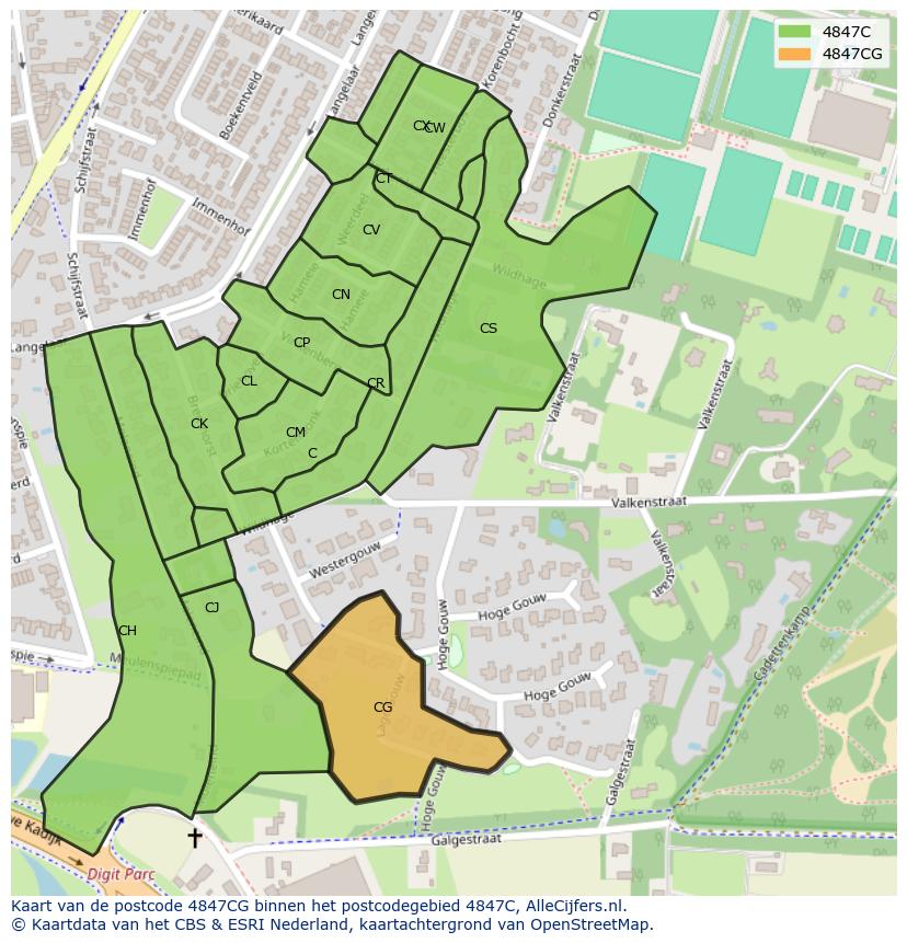 Afbeelding van het postcodegebied 4847 CG op de kaart.