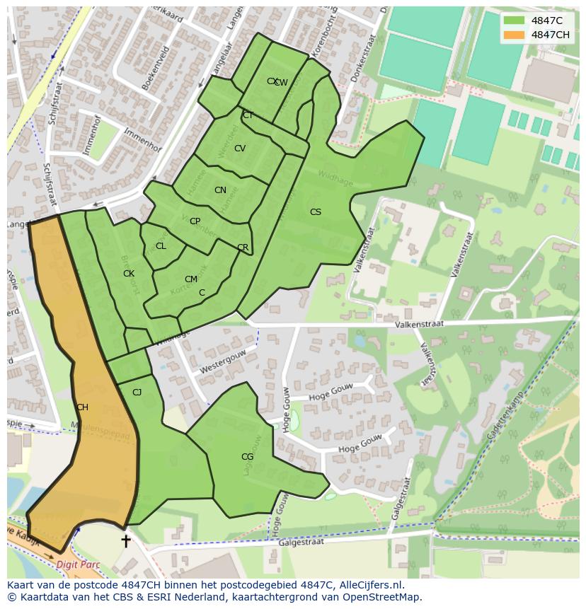 Afbeelding van het postcodegebied 4847 CH op de kaart.