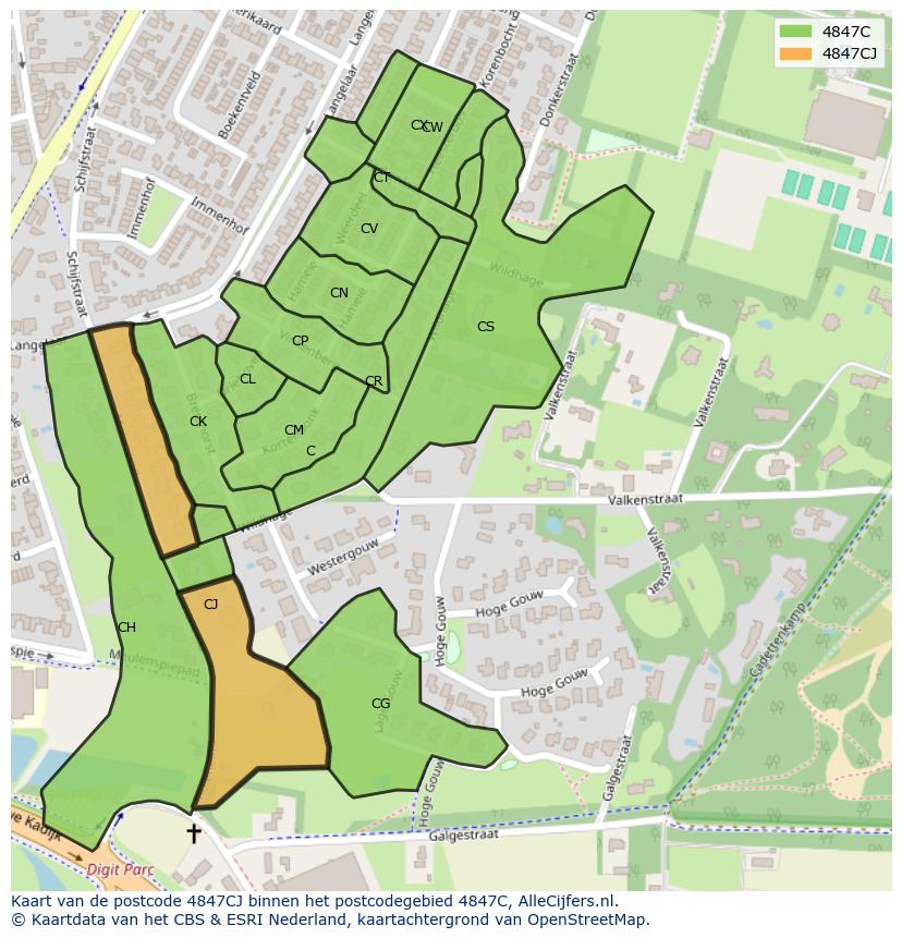 Afbeelding van het postcodegebied 4847 CJ op de kaart.