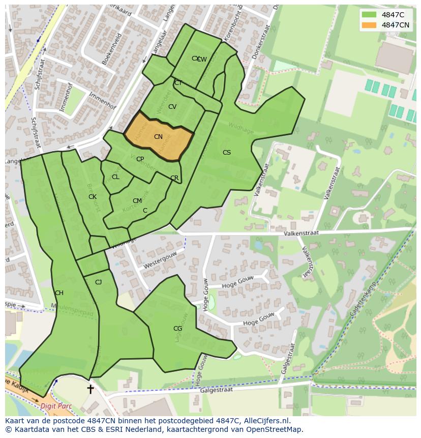 Afbeelding van het postcodegebied 4847 CN op de kaart.