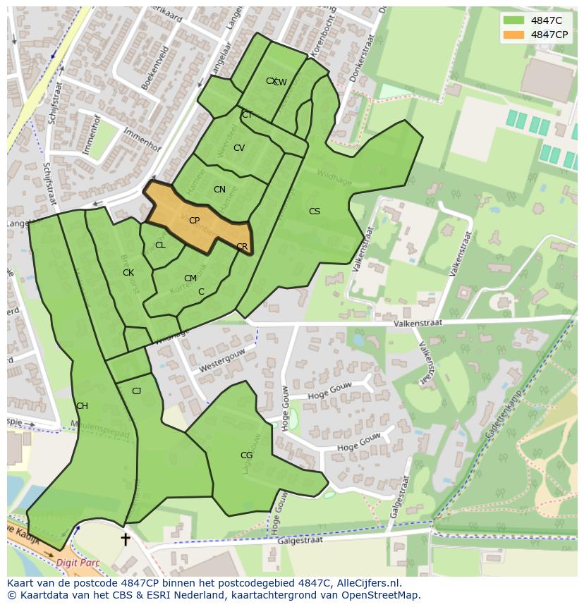 Afbeelding van het postcodegebied 4847 CP op de kaart.