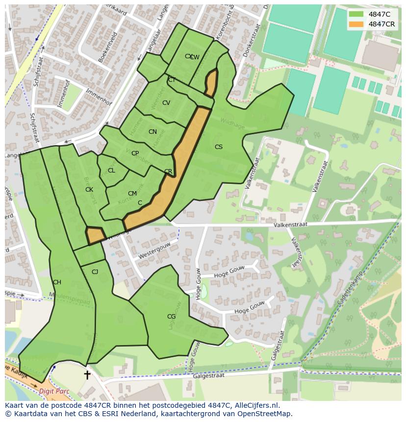 Afbeelding van het postcodegebied 4847 CR op de kaart.