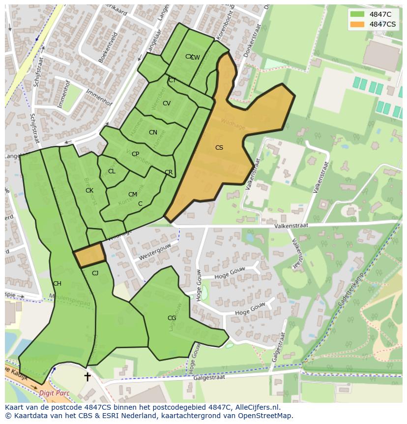 Afbeelding van het postcodegebied 4847 CS op de kaart.