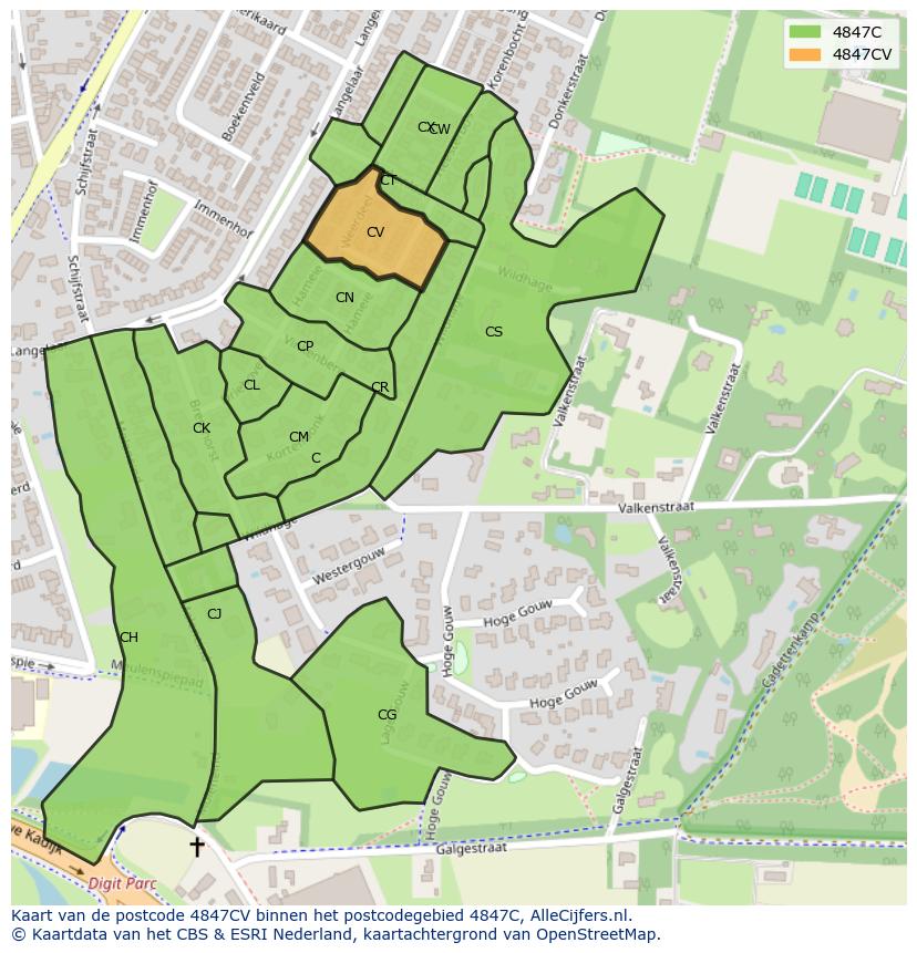 Afbeelding van het postcodegebied 4847 CV op de kaart.