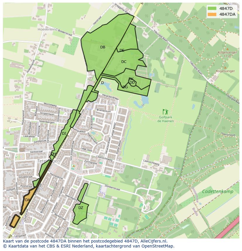 Afbeelding van het postcodegebied 4847 DA op de kaart.
