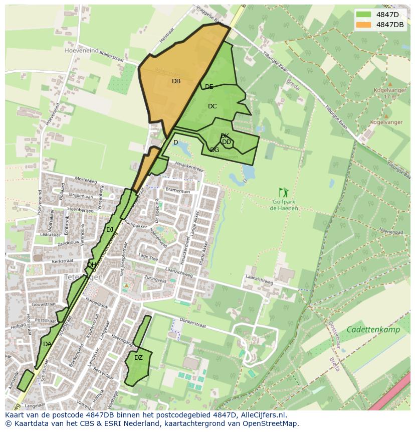Afbeelding van het postcodegebied 4847 DB op de kaart.