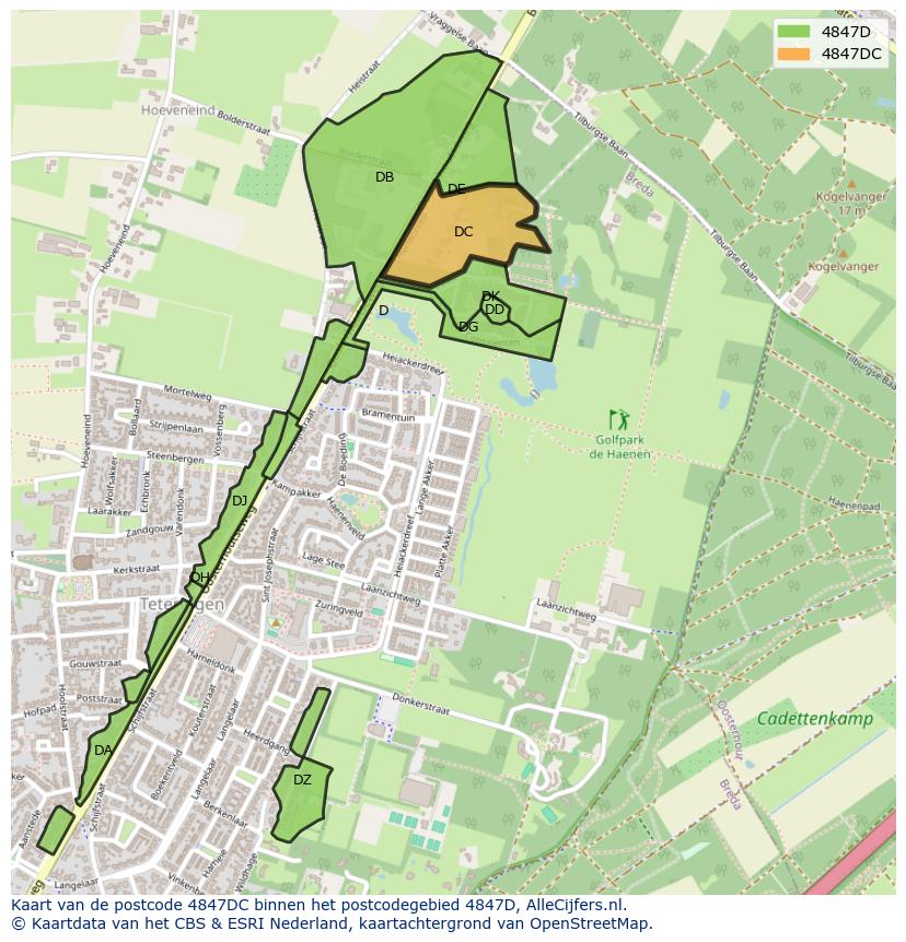 Afbeelding van het postcodegebied 4847 DC op de kaart.