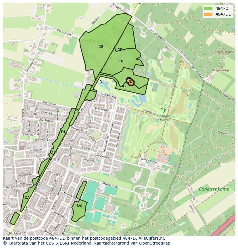 Afbeelding van het postcodegebied 4847 DD op de kaart.