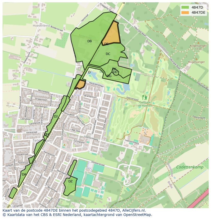Afbeelding van het postcodegebied 4847 DE op de kaart.