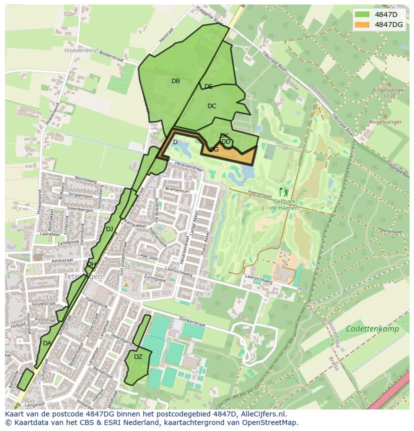 Afbeelding van het postcodegebied 4847 DG op de kaart.