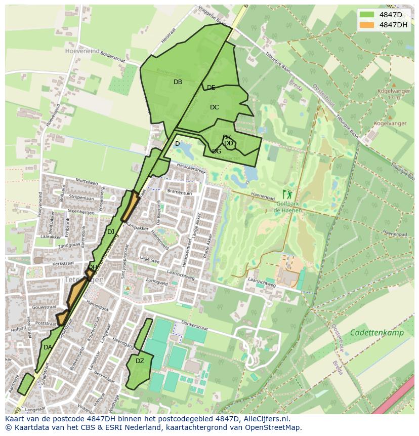 Afbeelding van het postcodegebied 4847 DH op de kaart.