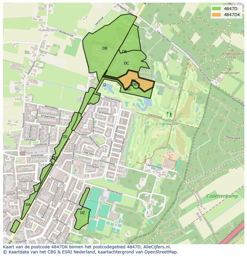Afbeelding van het postcodegebied 4847 DK op de kaart.