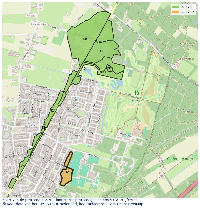 Afbeelding van het postcodegebied 4847 DZ op de kaart.