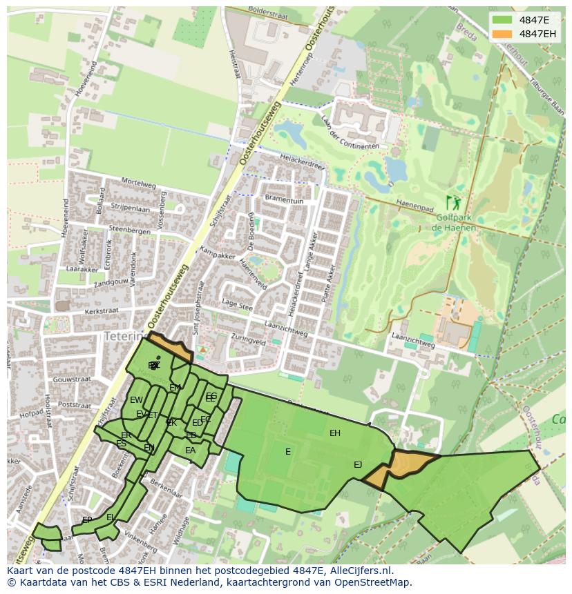 Afbeelding van het postcodegebied 4847 EH op de kaart.
