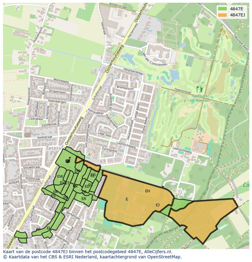 Afbeelding van het postcodegebied 4847 EJ op de kaart.