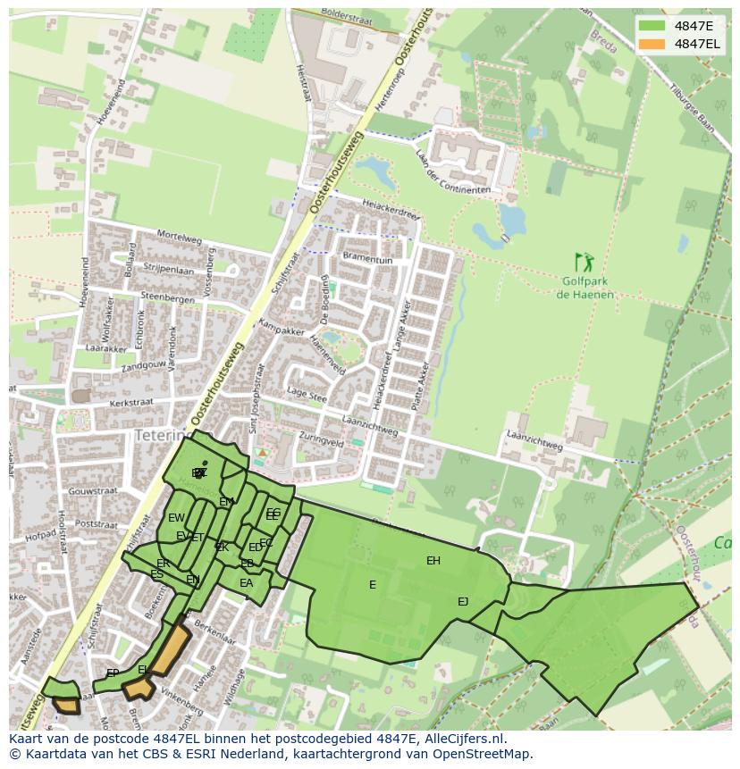 Afbeelding van het postcodegebied 4847 EL op de kaart.