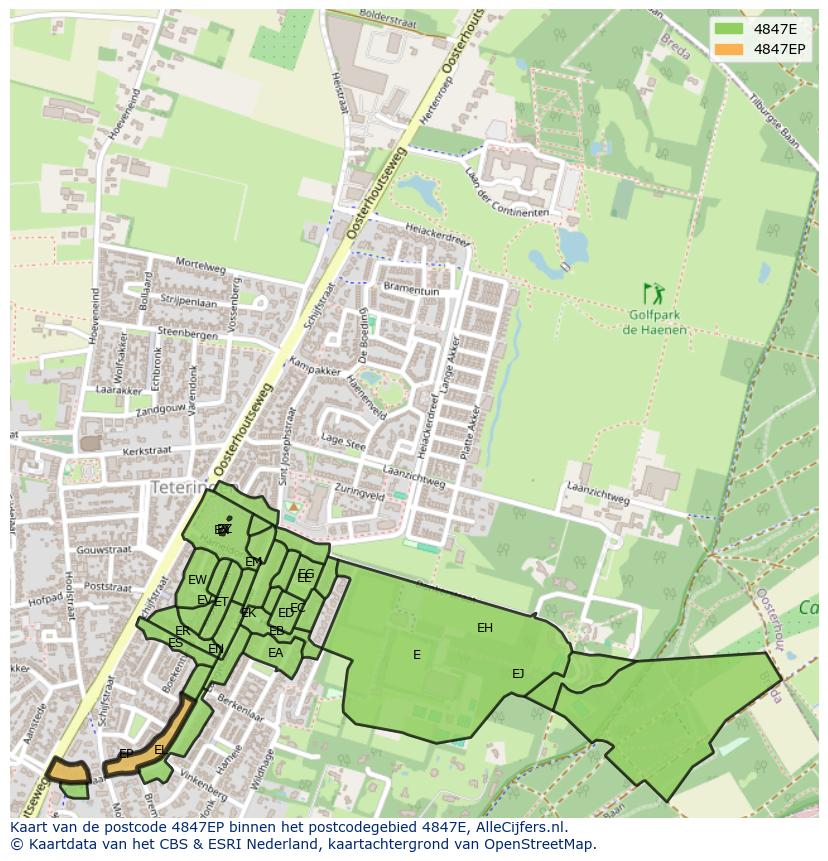 Afbeelding van het postcodegebied 4847 EP op de kaart.