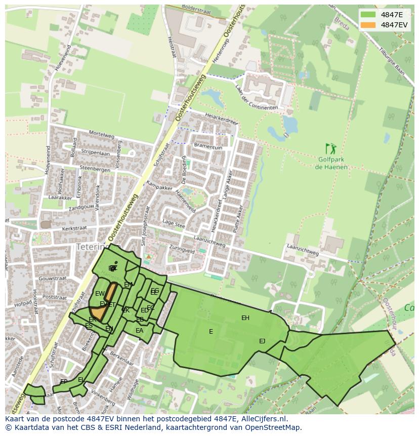 Afbeelding van het postcodegebied 4847 EV op de kaart.