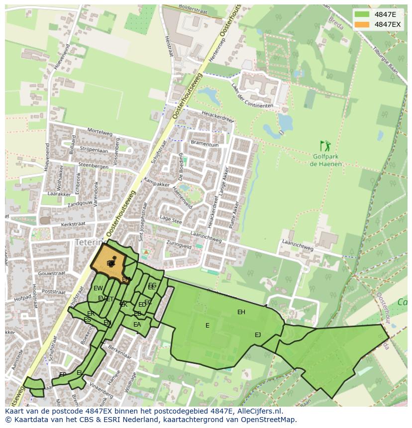 Afbeelding van het postcodegebied 4847 EX op de kaart.