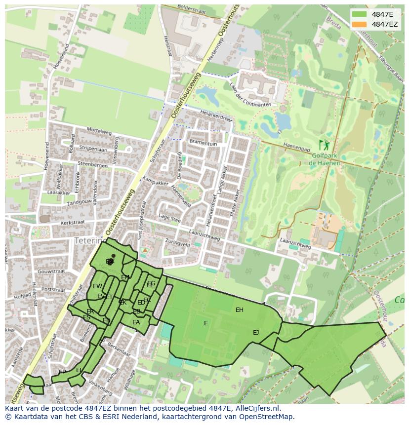 Afbeelding van het postcodegebied 4847 EZ op de kaart.