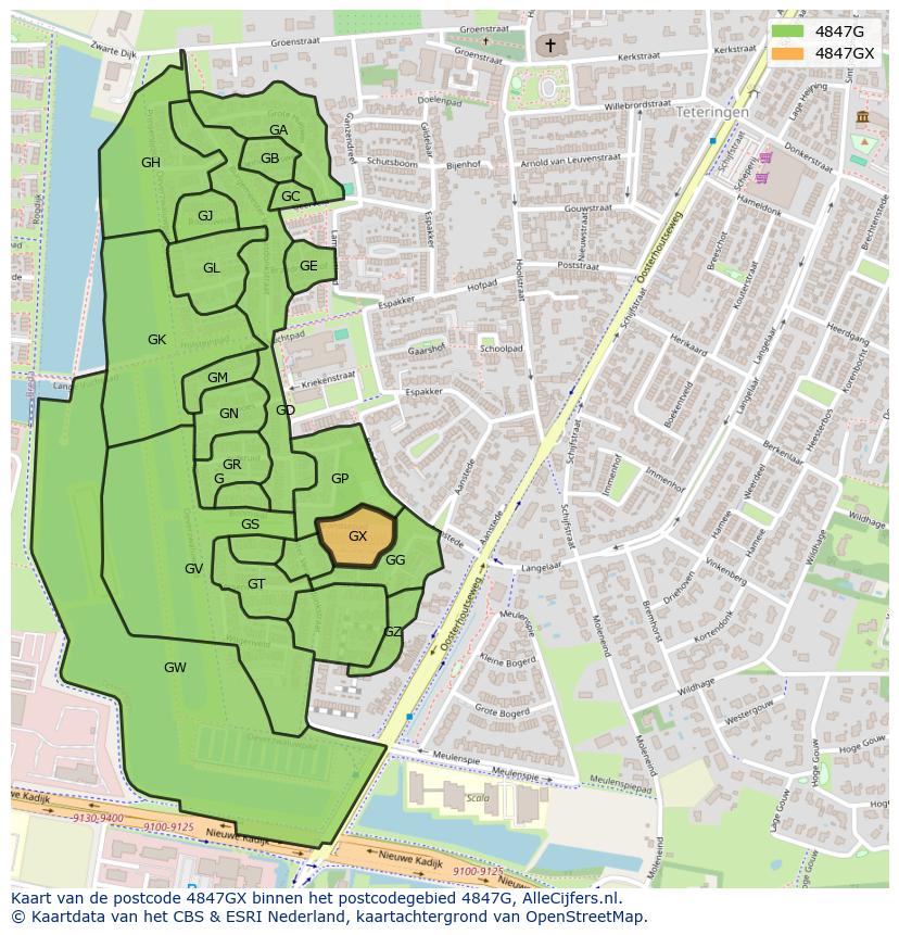 Afbeelding van het postcodegebied 4847 GX op de kaart.