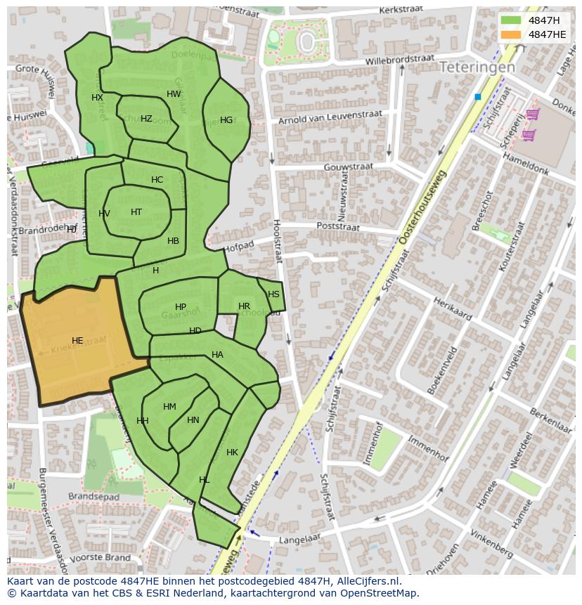 Afbeelding van het postcodegebied 4847 HE op de kaart.