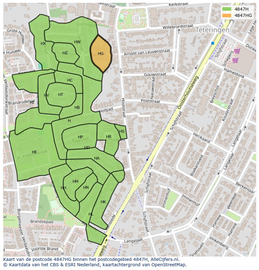 Afbeelding van het postcodegebied 4847 HG op de kaart.