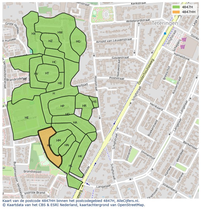 Afbeelding van het postcodegebied 4847 HH op de kaart.