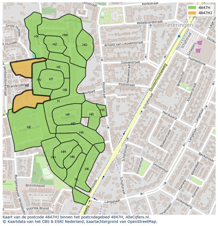 Afbeelding van het postcodegebied 4847 HJ op de kaart.