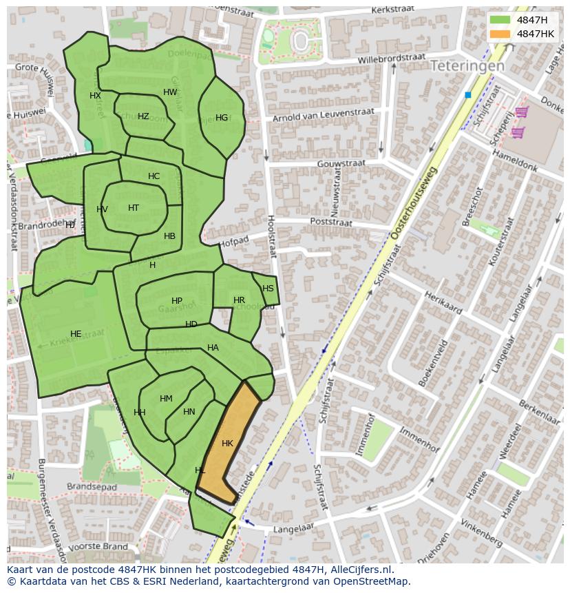 Afbeelding van het postcodegebied 4847 HK op de kaart.