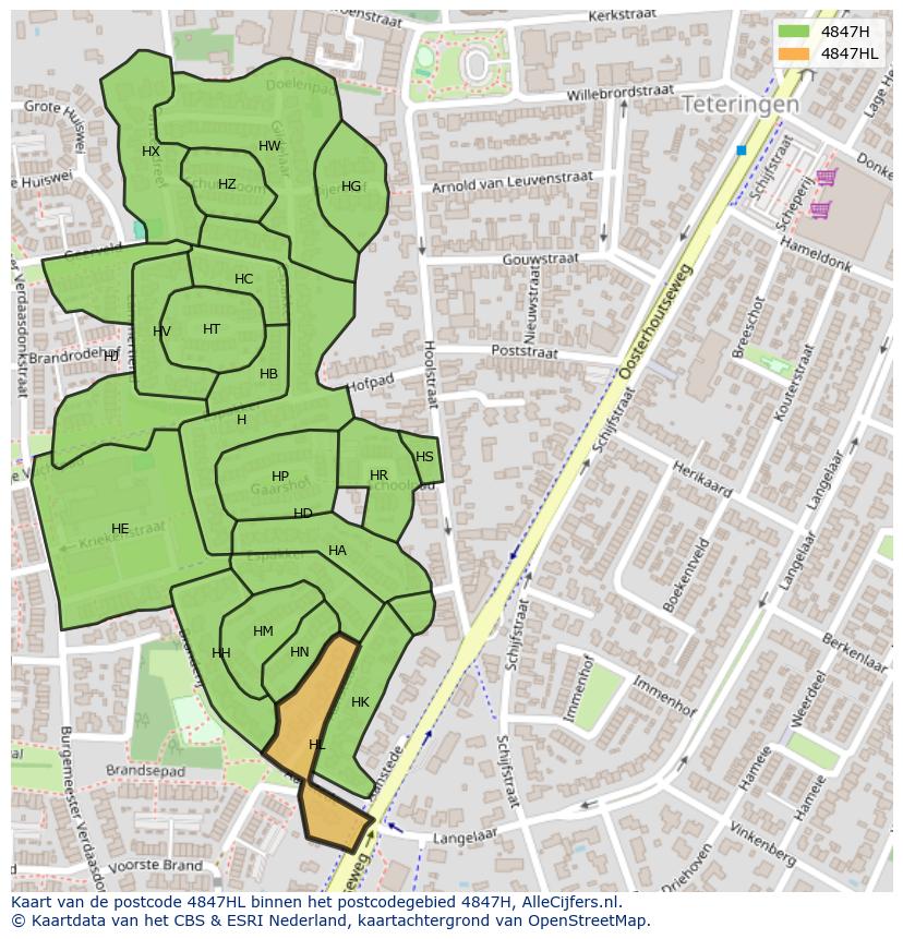 Afbeelding van het postcodegebied 4847 HL op de kaart.