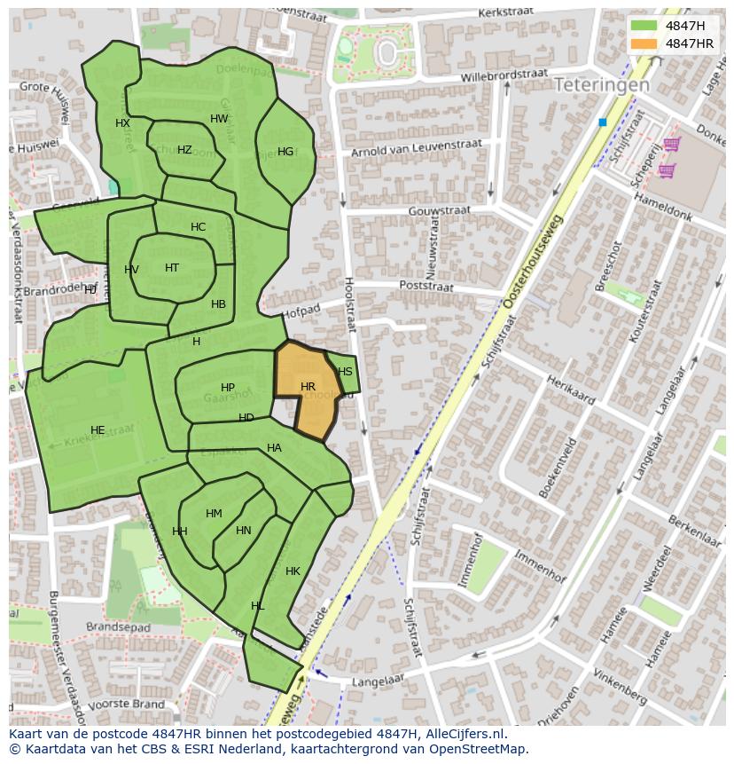 Afbeelding van het postcodegebied 4847 HR op de kaart.
