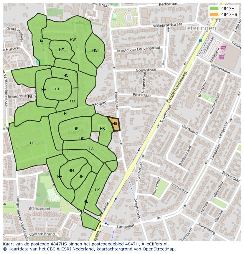 Afbeelding van het postcodegebied 4847 HS op de kaart.