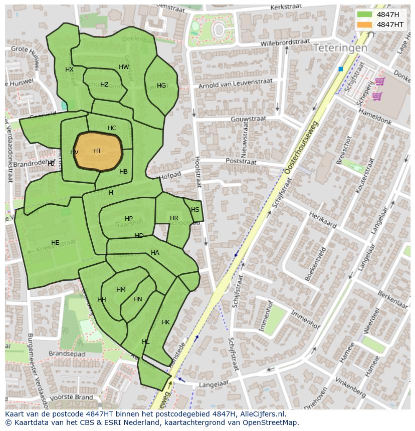 Afbeelding van het postcodegebied 4847 HT op de kaart.
