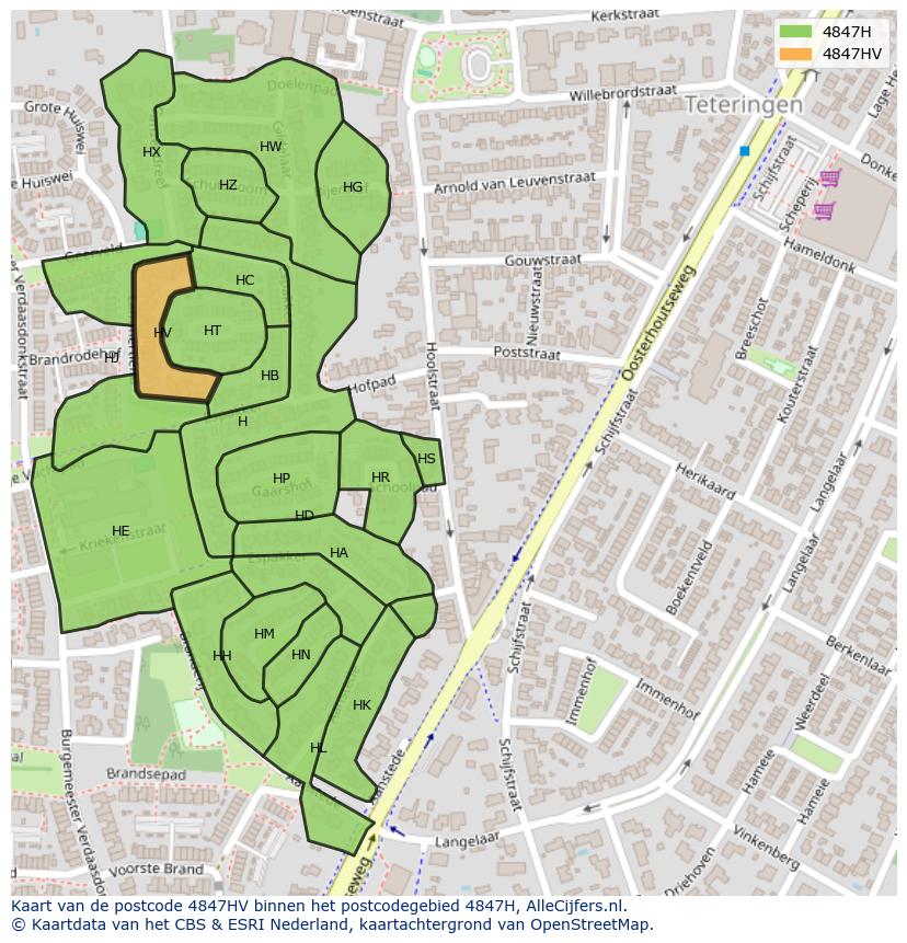 Afbeelding van het postcodegebied 4847 HV op de kaart.