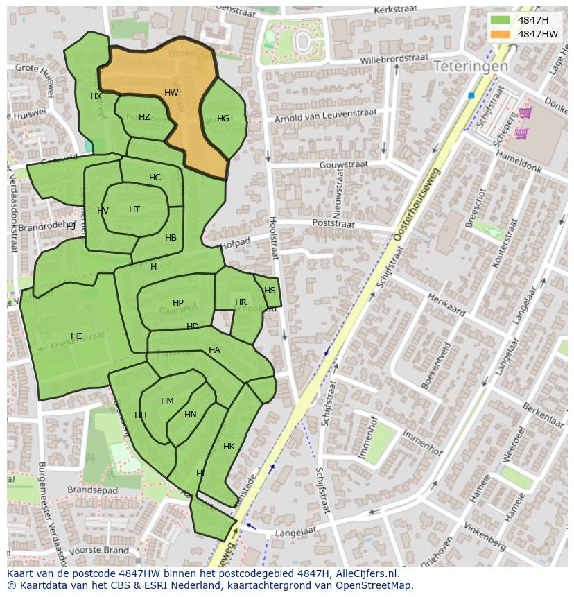 Afbeelding van het postcodegebied 4847 HW op de kaart.