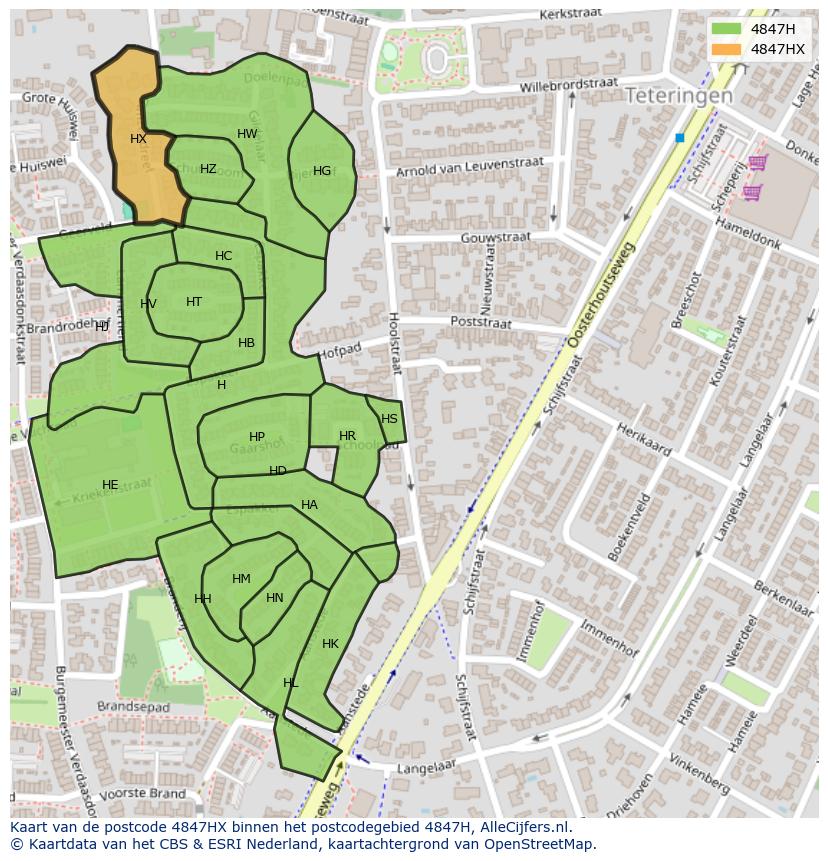 Afbeelding van het postcodegebied 4847 HX op de kaart.