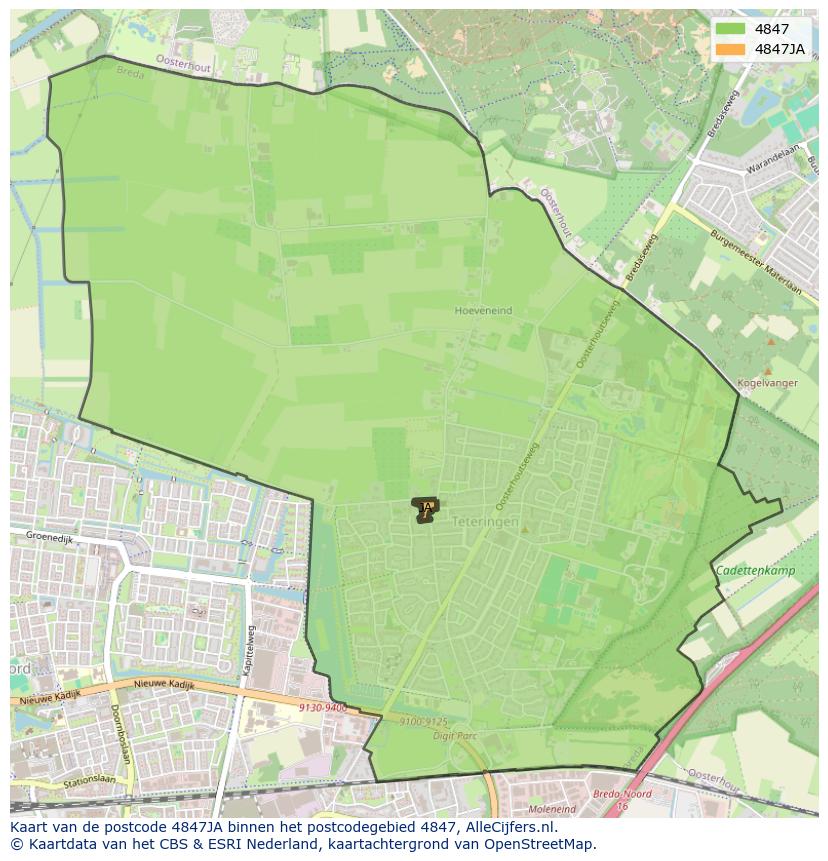 Afbeelding van het postcodegebied 4847 JA op de kaart.