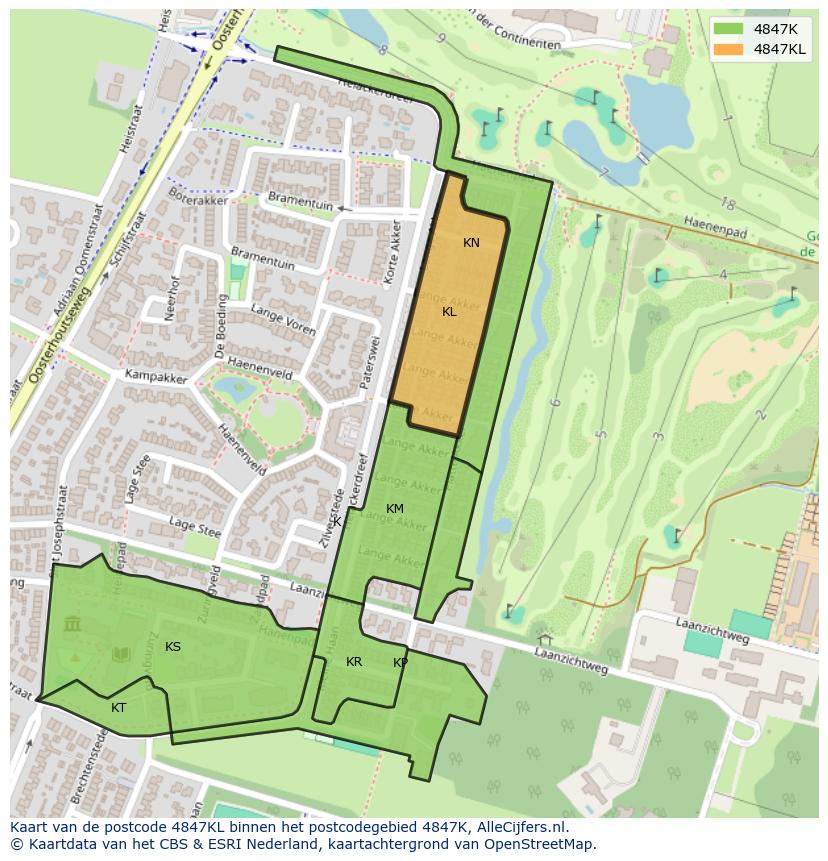 Afbeelding van het postcodegebied 4847 KL op de kaart.