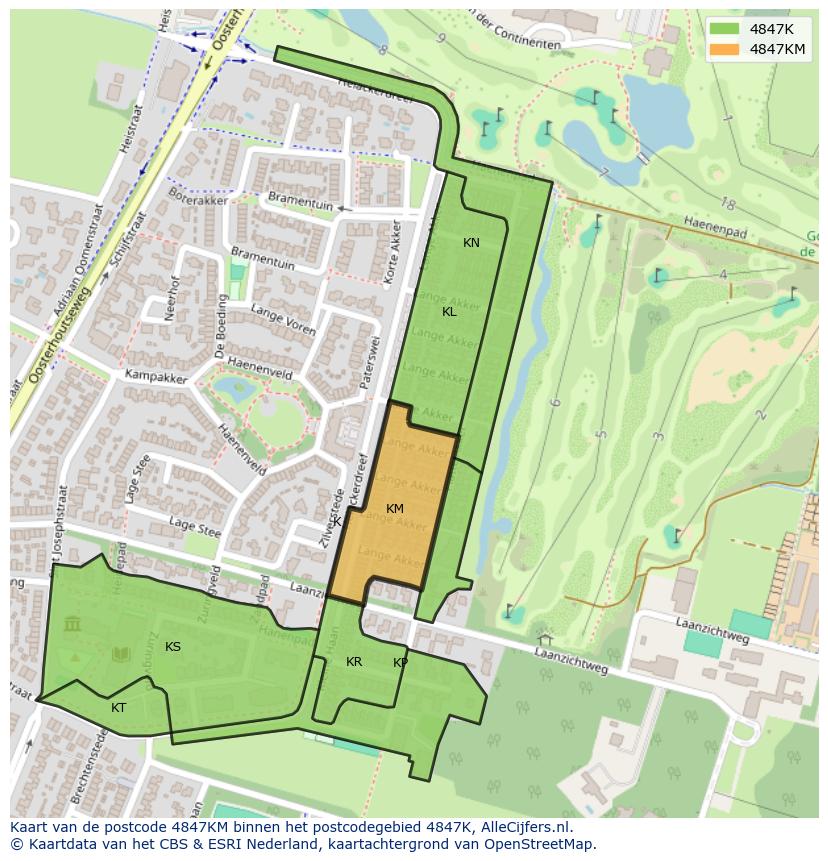 Afbeelding van het postcodegebied 4847 KM op de kaart.