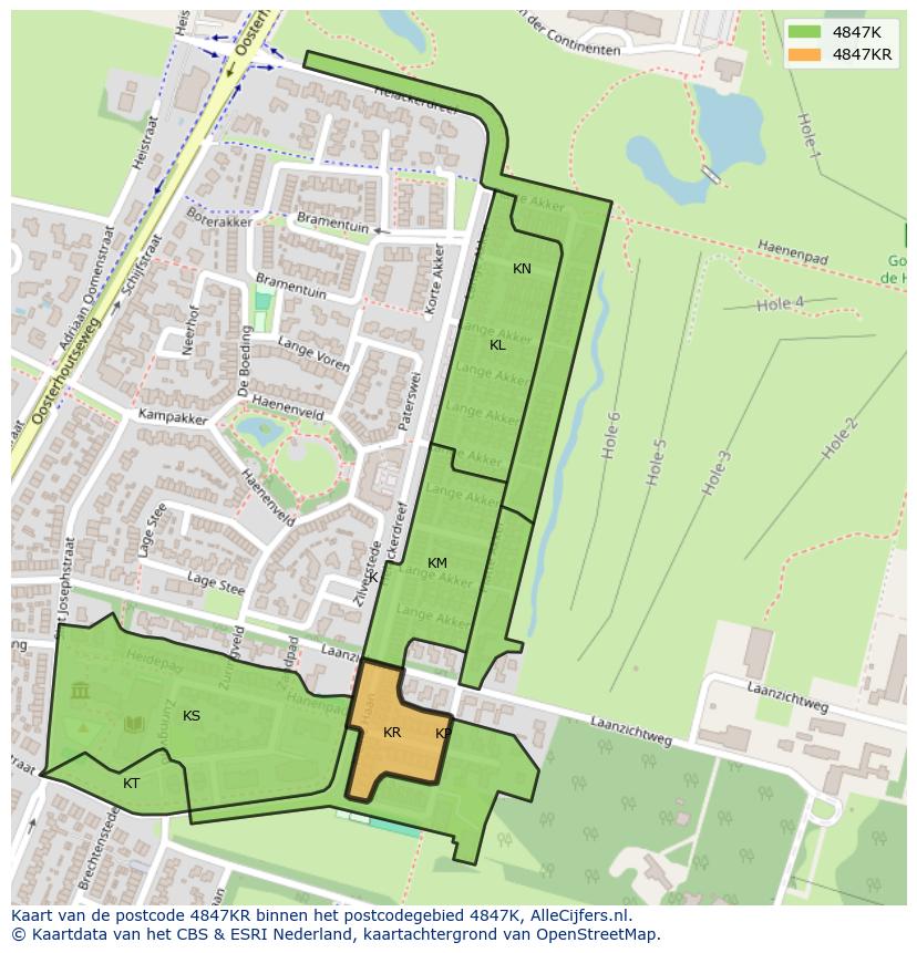 Afbeelding van het postcodegebied 4847 KR op de kaart.