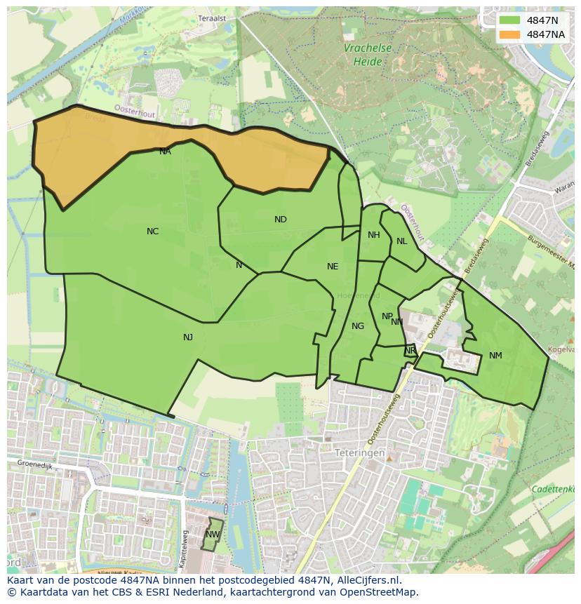 Afbeelding van het postcodegebied 4847 NA op de kaart.