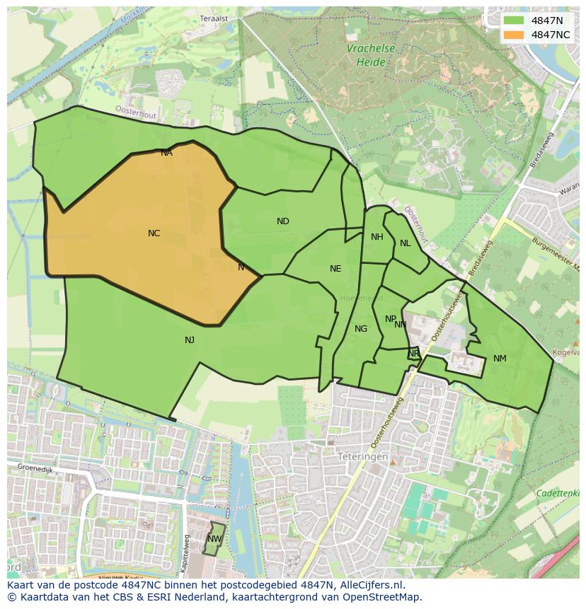 Afbeelding van het postcodegebied 4847 NC op de kaart.