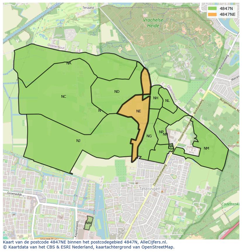 Afbeelding van het postcodegebied 4847 NE op de kaart.