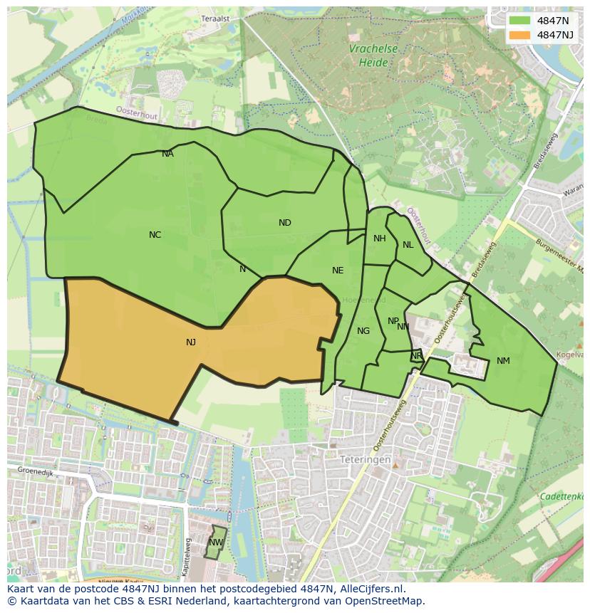 Afbeelding van het postcodegebied 4847 NJ op de kaart.